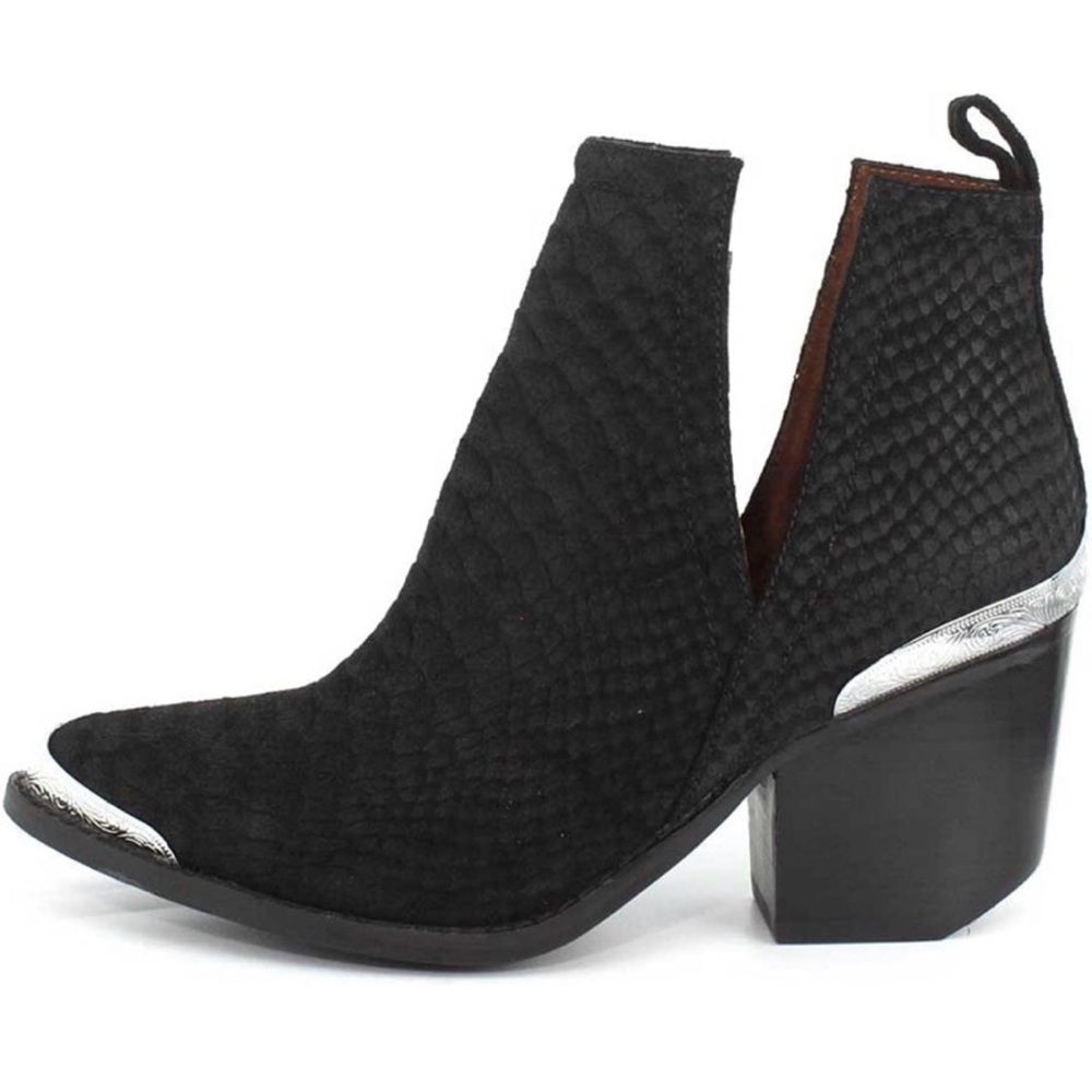 Jeffrey Campbell Cromwell Cutout Western Boot 8.5 Black Suede Snakeskin Heeled